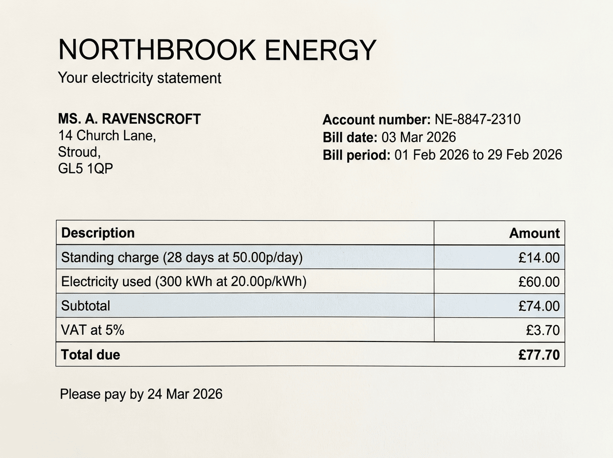 A scanned UK residential electricity bill